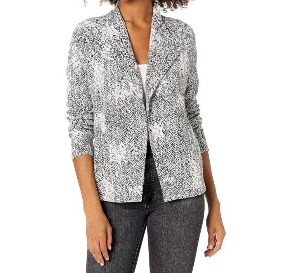 Nic & Zoe Marbelous Draped Open Cardigan Jacket SMALL Grey Multi NEW $168 COZY